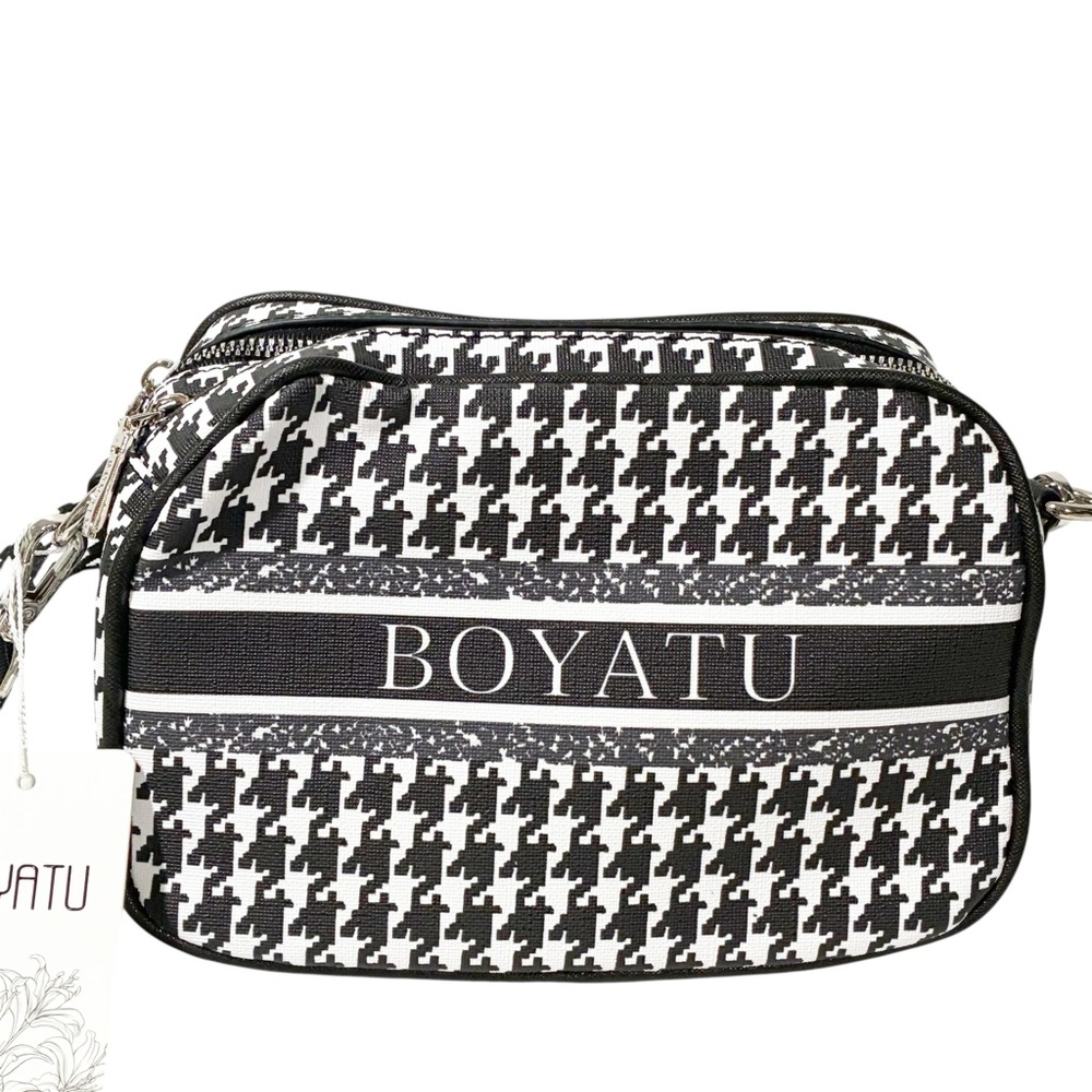 Boyatu Houndstooth Crossbody Bag  Black White Cosmetics Case NEW
